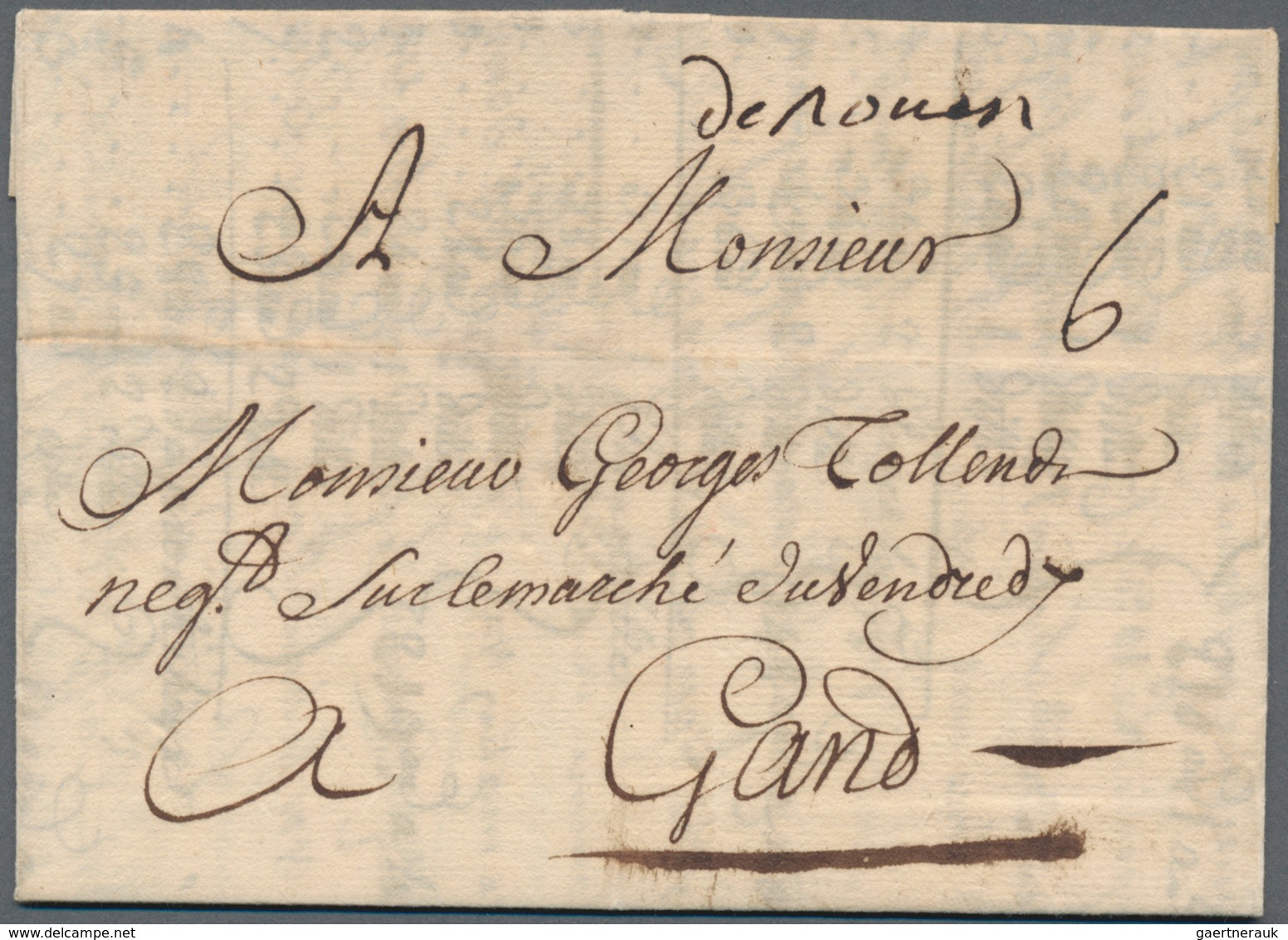 Frankreich - Vorphilatelie: 1735, "DE ROUEN" Handwritten And Tax "6" On Complete Folded Letter To Ga - 1792-1815: Départements Conquis