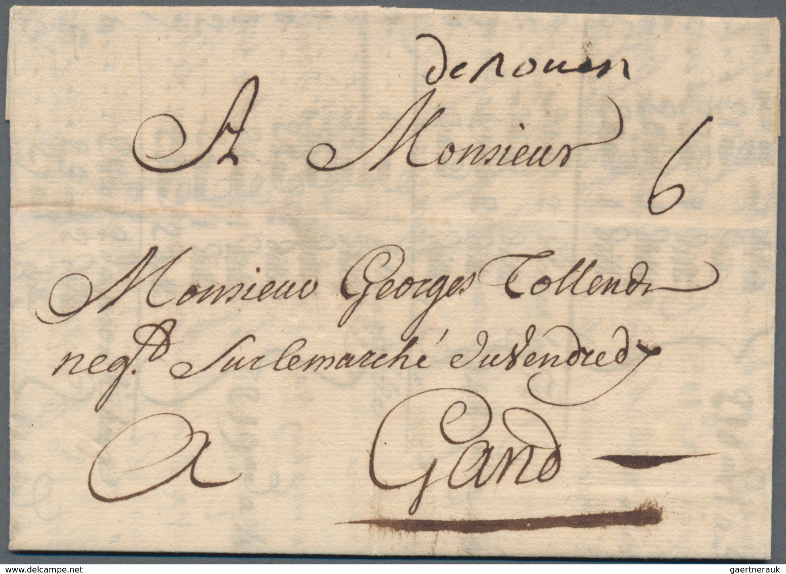 Frankreich - Vorphilatelie: 1735, "DE ROUEN" Handwritten And Tax "6" On Complete Folded Letter To Ga - 1792-1815: Conquered Departments