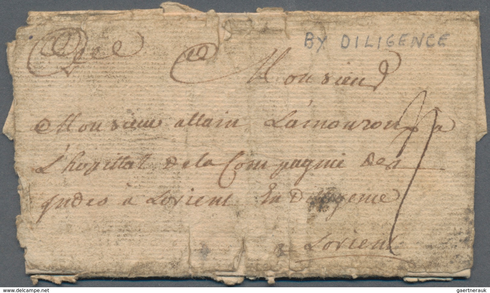 Frankreich - Vorphilatelie: 1744, "S. BRIEVC." And Handwritten "en Deligence" On Folded Letter To A - 1792-1815: Départements Conquis