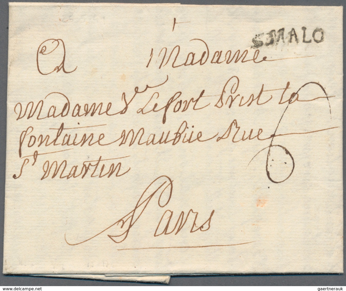 Frankreich - Vorphilatelie: 1751, "S. MALO" One-liner (Lenain No. 9) On Folded Letter To Paris, Rare - 1792-1815: Conquered Departments