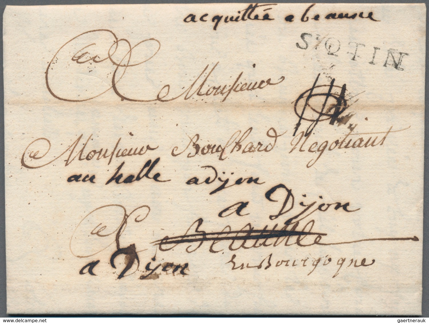 Frankreich - Vorphilatelie: 1769, "ST. QTIN" (St. Quentin) One-liner On Complete Folded Letter To Be - 1792-1815: Veroverde Departementen