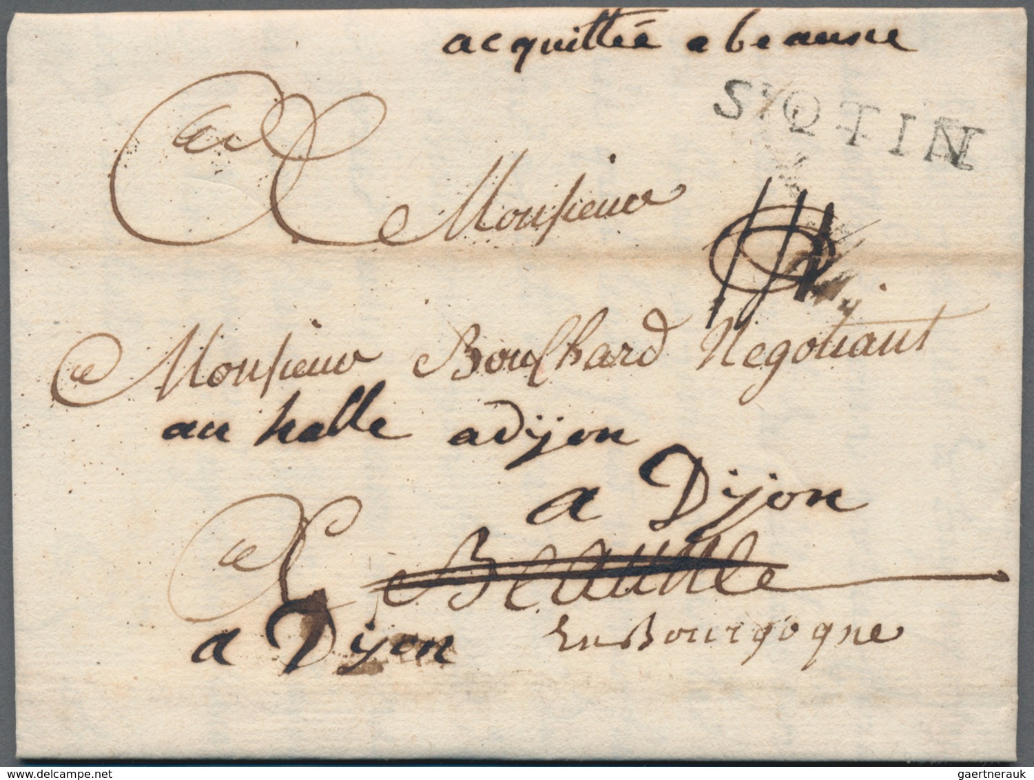 Frankreich - Vorphilatelie: 1769, "ST. QTIN" (St. Quentin) One-liner On Complete Folded Letter To Be - 1792-1815: Conquered Departments