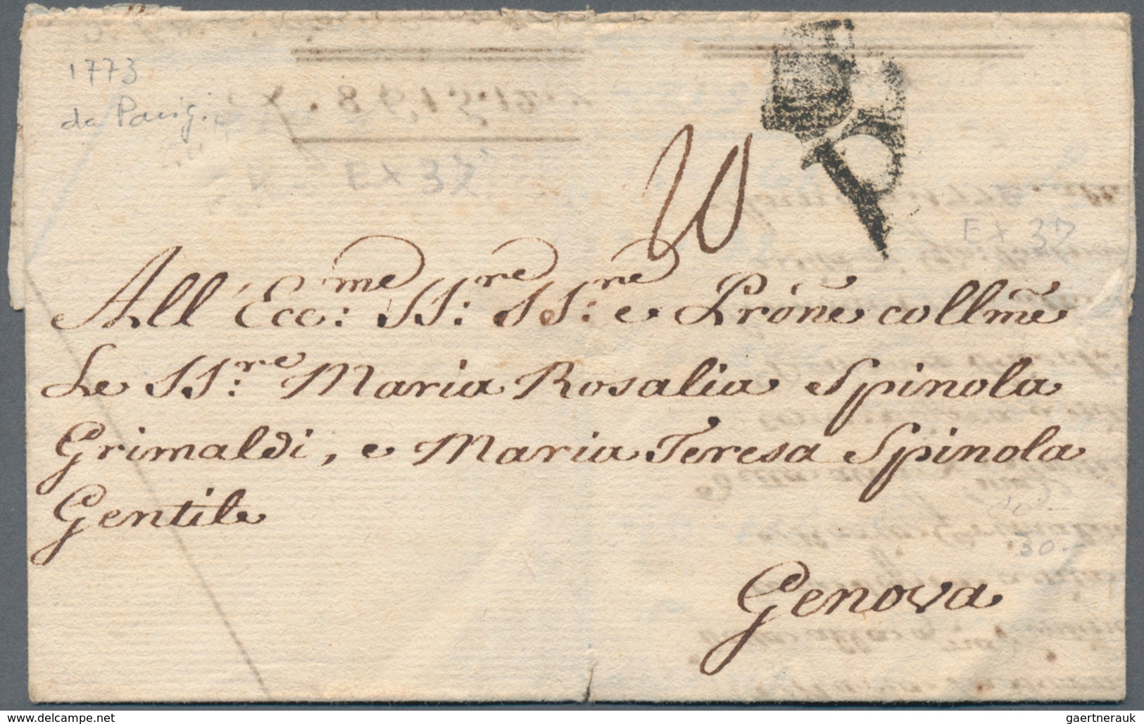 Frankreich - Vorphilatelie: 1772, "P With Crown" Handstamp On Complete Little Folded Letter From Par - 1792-1815: Veroverde Departementen