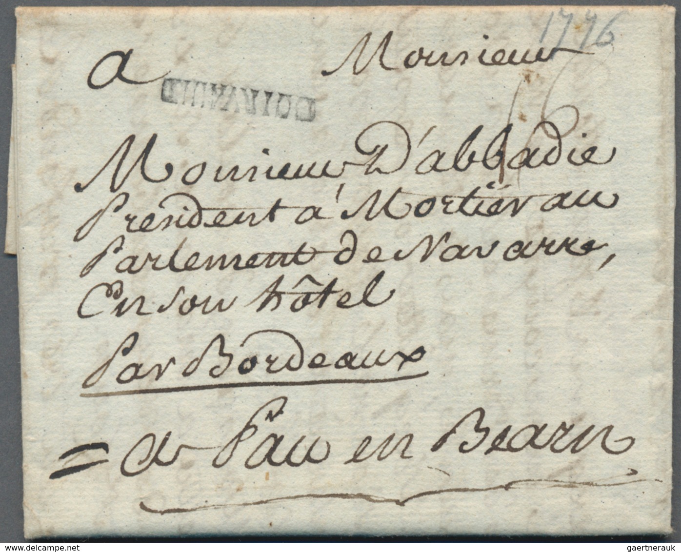 Frankreich - Vorphilatelie: 1776, "COIRVALUID" One-liner (not Listed) On Folded Letter To St. Loup - 1792-1815: Départements Conquis