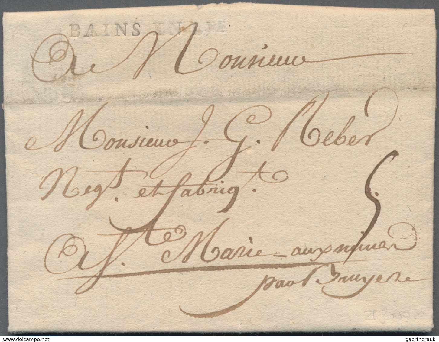 Frankreich - Vorphilatelie: 1785, "BAINS EN LNE" One-liner (Lenain No. 1 = 21 Points) On Complete Fo - 1792-1815: Départements Conquis