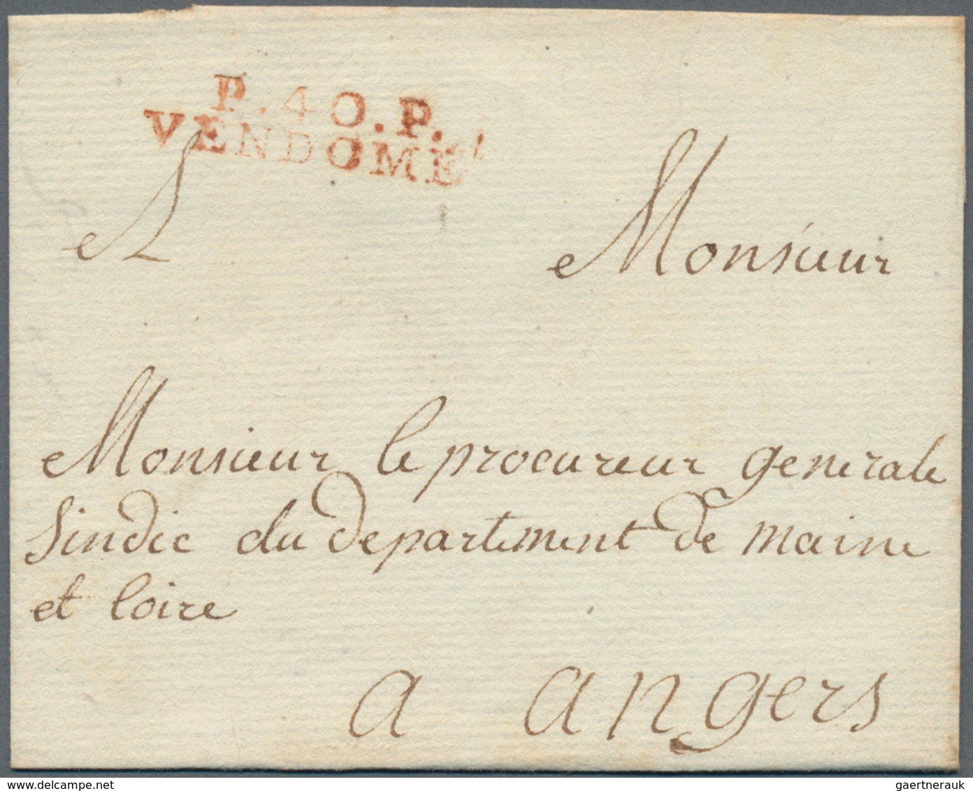 Frankreich - Vorphilatelie: 1815 (ca.), "P.40.P. VENDOME" Red Two-liner On Folded Letter Without Tex - 1792-1815: Conquered Departments