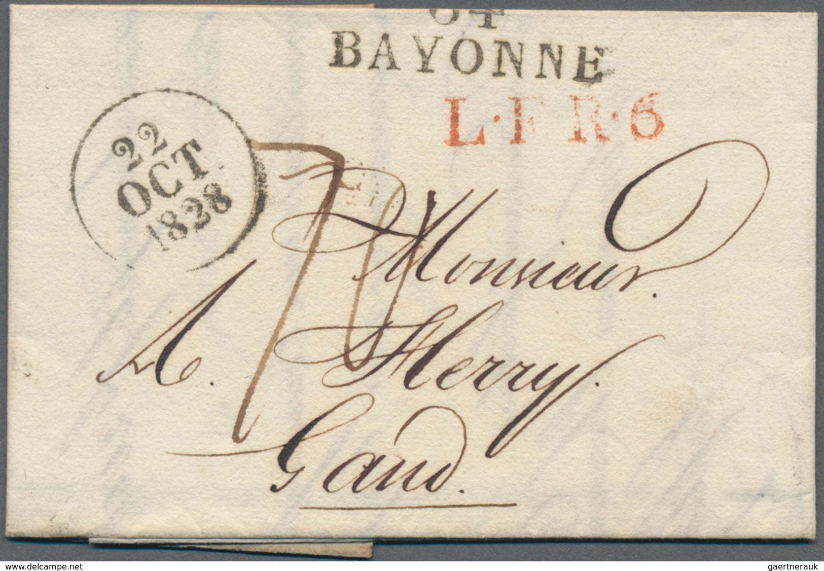 Frankreich - Vorphilatelie: 1828, "04 BAYONNE" Black, One-liner "L F R 6" And Date Circle Handstamp - 1792-1815: Départements Conquis