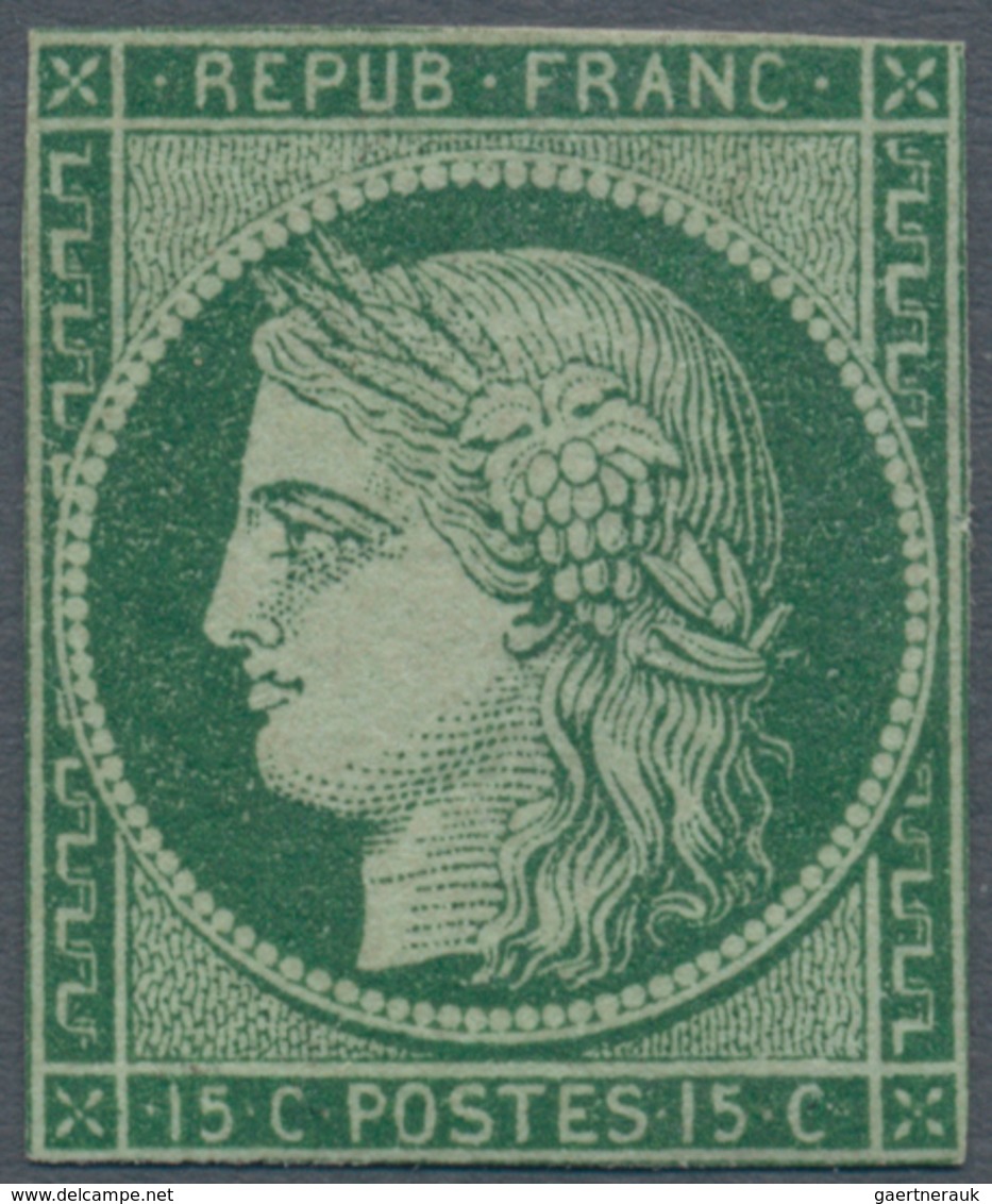 Frankreich: 1850, 15c. Green, Deep Colour, Slightly Cut Into, Regummed, Certificate V.d.Weid. Michel - Sonstige & Ohne Zuordnung