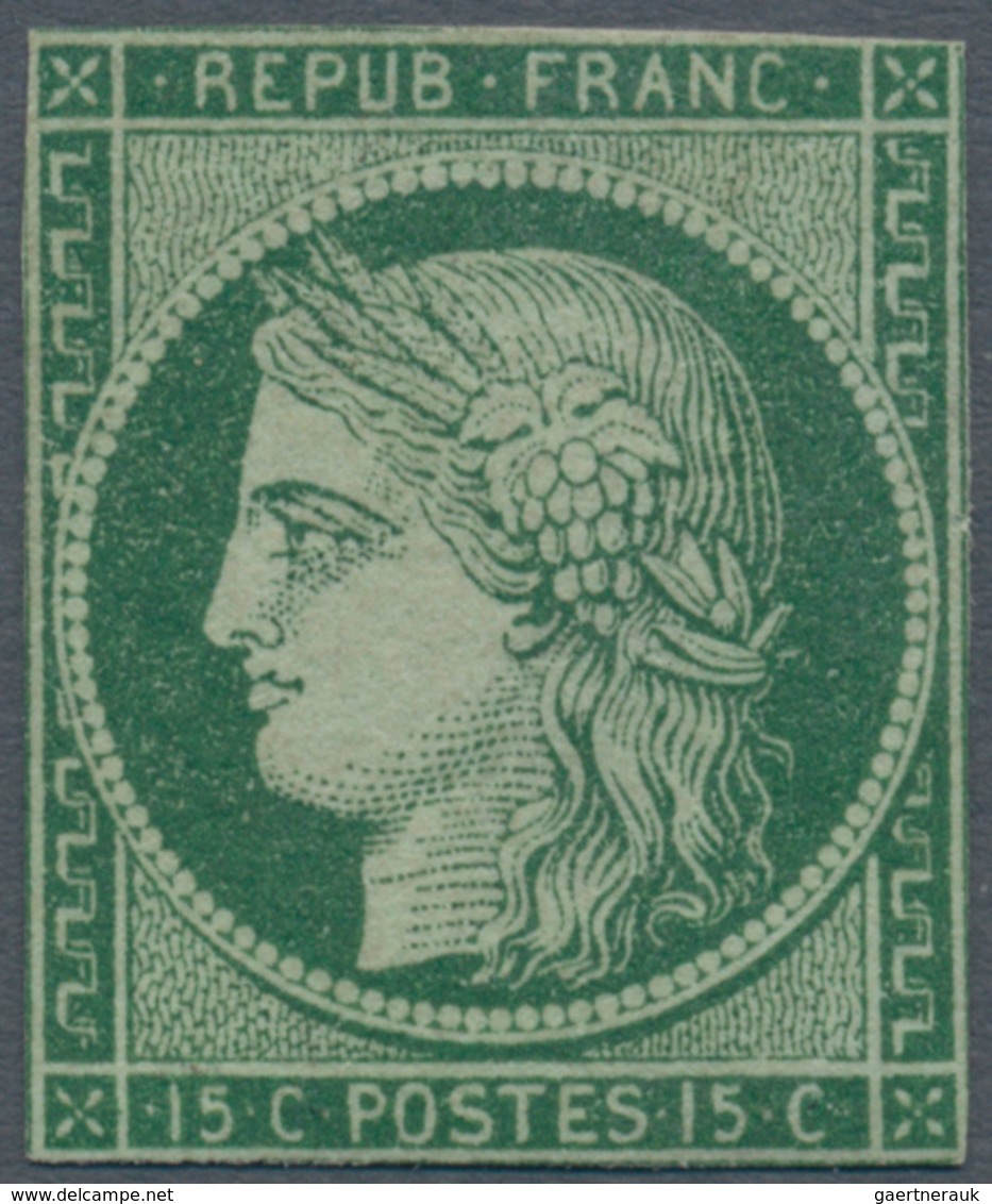 Frankreich: 1850, 15c. Green, Deep Colour, Slightly Cut Into, Regummed, Certificate V.d.Weid. Michel - Other & Unclassified