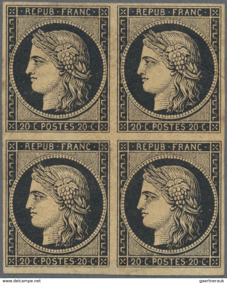 Frankreich: 1849, Ceres 20c. Black On Chamois, Black Of Four Of Deep Intense Colour And Full Margins - Sonstige & Ohne Zuordnung