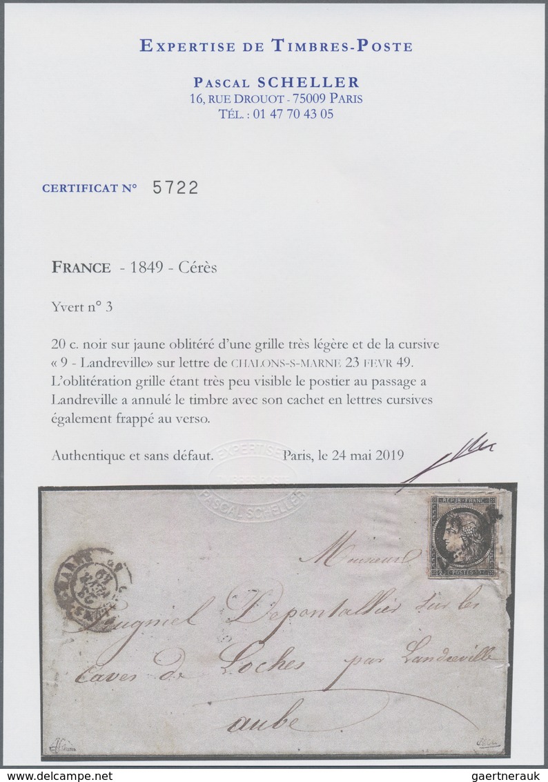 Frankreich: 1849, 1st ISSUE WITH CURSIVE STRAIGHT LINE OBLITERATION: 20c. Black On Lettersheet From - Other & Unclassified