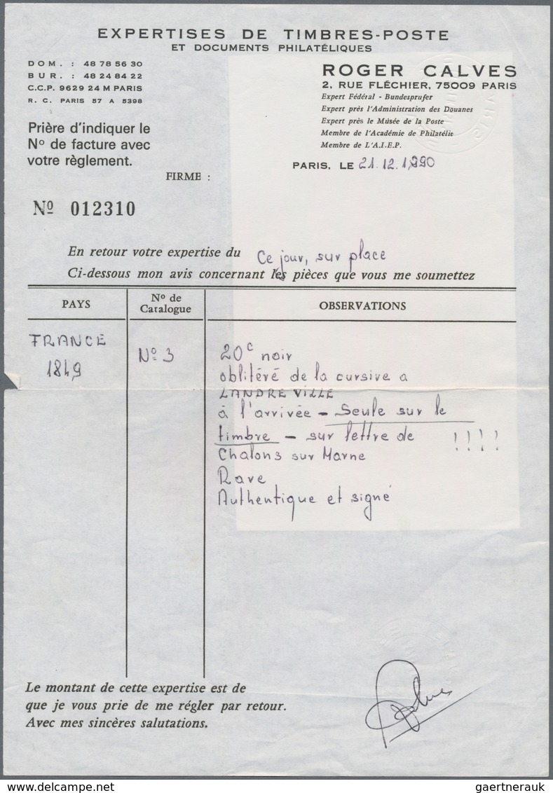 Frankreich: 1849, 1st ISSUE WITH CURSIVE STRAIGHT LINE OBLITERATION: 20c. Black On Lettersheet From - Sonstige & Ohne Zuordnung