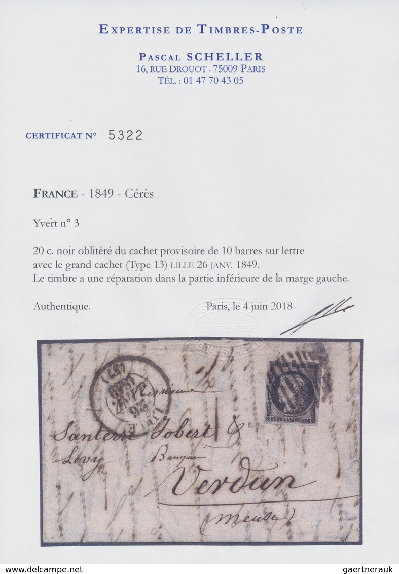 Frankreich: 1849, 20 C Black, Large Margins, Tied By The "BARS OF LILLE" Grid Cancel, Along With Lar - Sonstige & Ohne Zuordnung