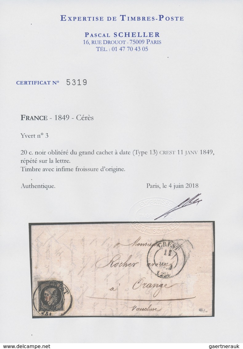 Frankreich: 1849, 20 C Black On Yellowish, Ample Margins, Tied By Large Double Circle CREST, 11 JANV - Other & Unclassified