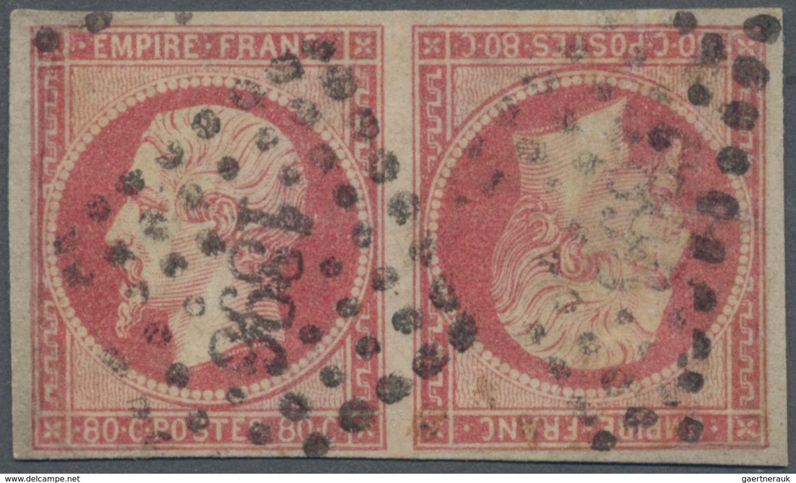Frankreich: 1860, Empire Nd 80c. Rose, Tête-bêche Pair, Repaired/faults, Oblit. By PC "1896". Certif - Sonstige & Ohne Zuordnung