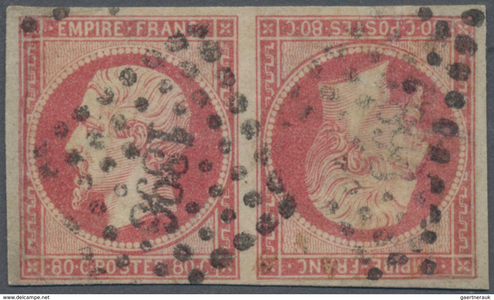 Frankreich: 1860, Empire Nd 80c. Rose, Tête-bêche Pair, Repaired/faults, Oblit. By PC "1896". Certif - Other & Unclassified