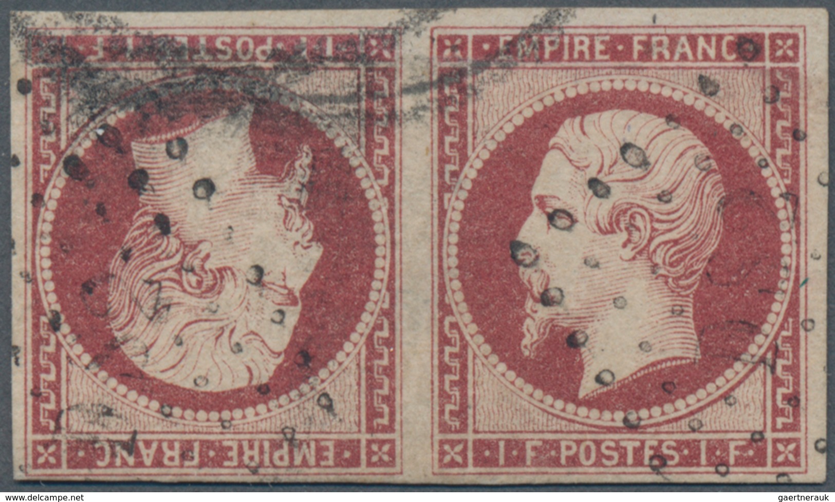 Frankreich: 1853, 1fr. Carmine, Tête-bêche Pair, Fresh Colour And Close To Wide Margins, Repaired, O - Sonstige & Ohne Zuordnung