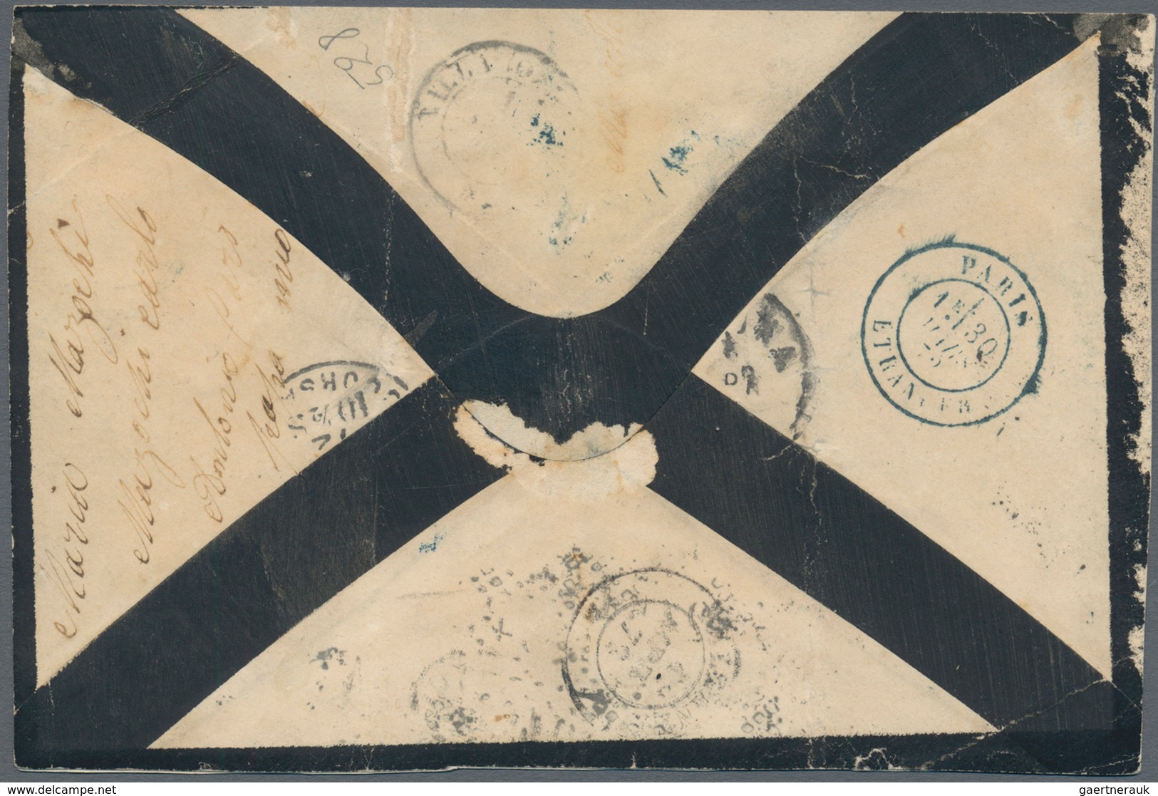 Frankreich: 1872 THREE-COUNTRY MIXED FRANKING: Triple Rate Mourning Cover From Buenos Aires, Februar - Andere & Zonder Classificatie