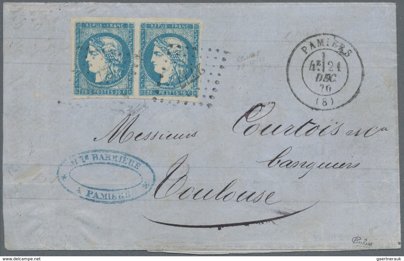 Frankreich: 1870, Bordeaux Issue, 20c. Blue, Type I, Report 1, Horizontal Pair Of Fresh Colour And F - Andere & Zonder Classificatie