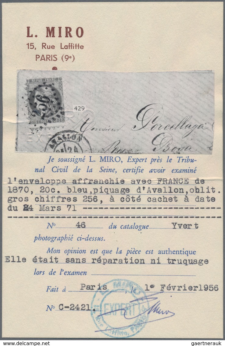 Frankreich: 1871, PIQUAGE D' AVALLON, Bordeaux Issue 20c. Blue Type III With Sawtooth Perforation, S - Other & Unclassified