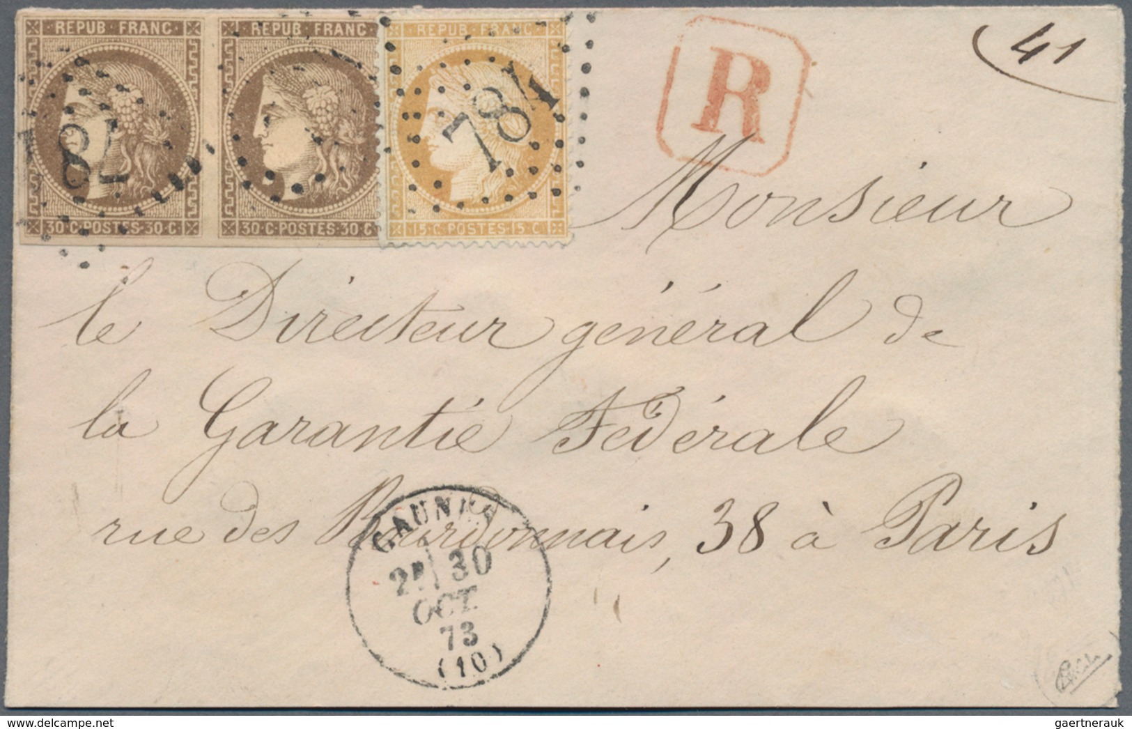 Frankreich: 1873, Bordeaux 30c. Brown, Horizontal Pair Of Fresh Colour And With Full Margins All Aro - Andere & Zonder Classificatie