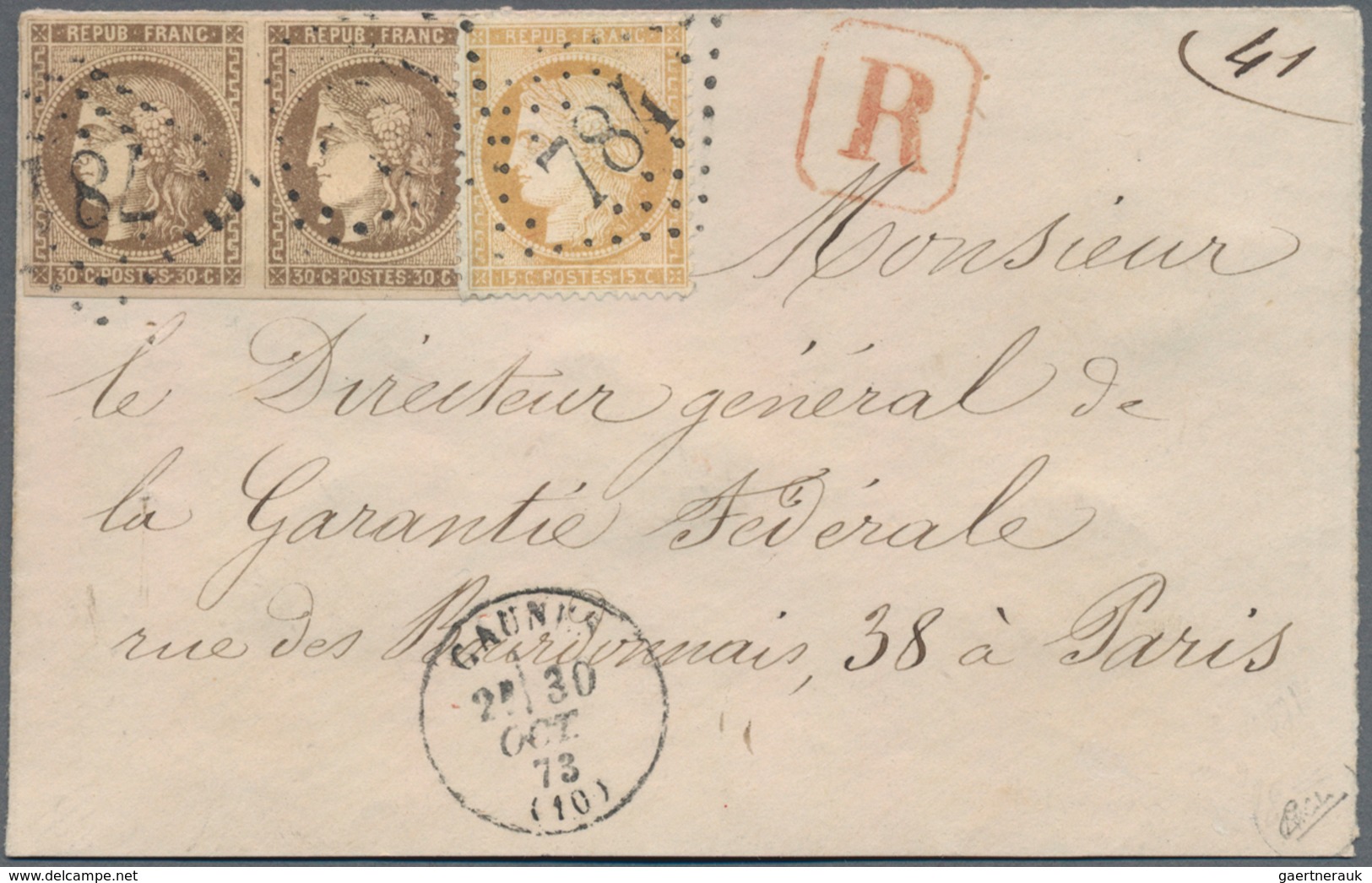 Frankreich: 1873, Bordeaux 30c. Brown, Horizontal Pair Of Fresh Colour And With Full Margins All Aro - Other & Unclassified