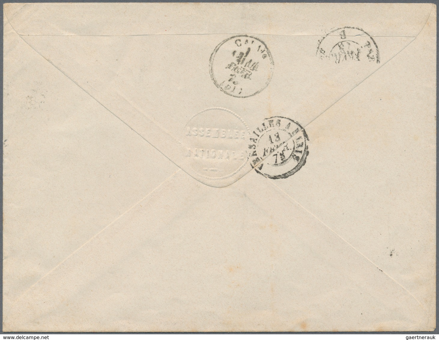 Frankreich: 1873, 25 C Blue Single Franking With Rhombus Cancel "AS.NA" On Letter To Calais, On Reve - Other & Unclassified