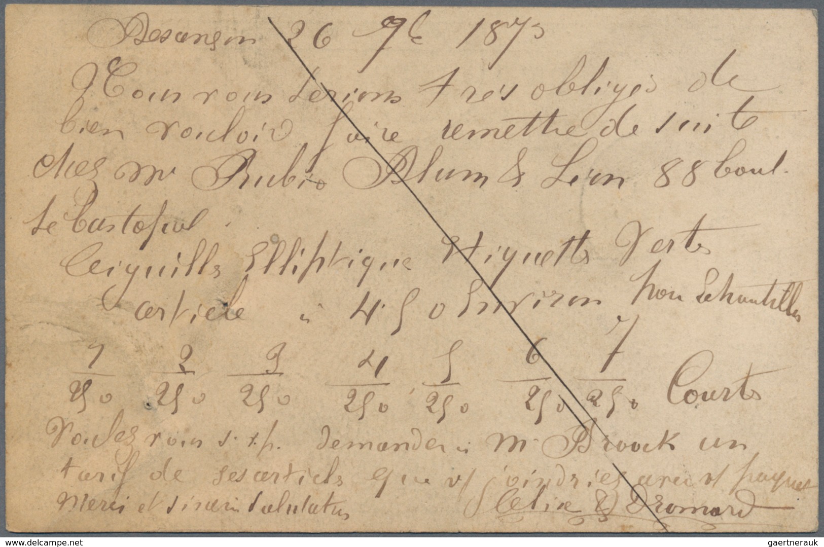 Frankreich: 1873, 15 C Ceres With Rhombus Cancel "P G L" On Pre-print Postcard (Paris, Bureaux De Tr - Sonstige & Ohne Zuordnung