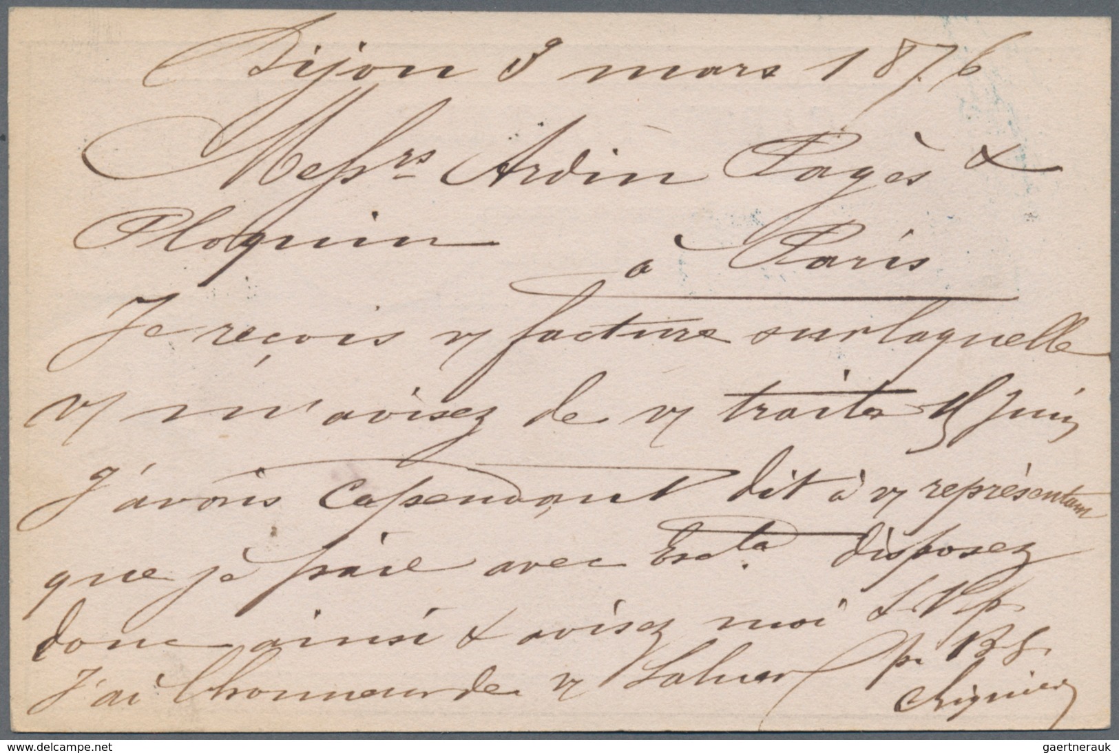 Frankreich: 1876, 15 C Ceres With Double Circle "1307" (Cachet A Date Bureau De Passe) From Dijon On - Other & Unclassified