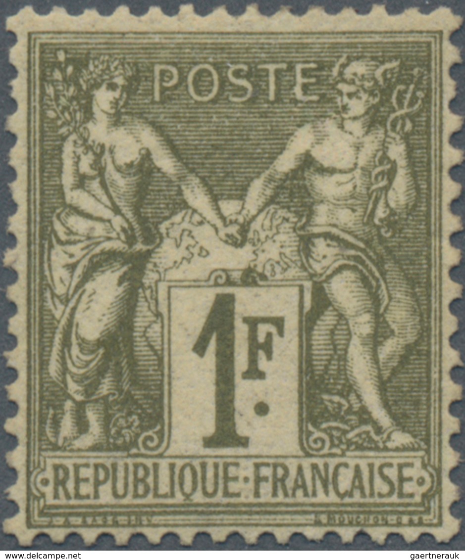 Frankreich: 1876, Allegory 1fr. Olive On Pale Yellow In Type I Mint Lightly Hinged With Diagonal Ben - Sonstige & Ohne Zuordnung