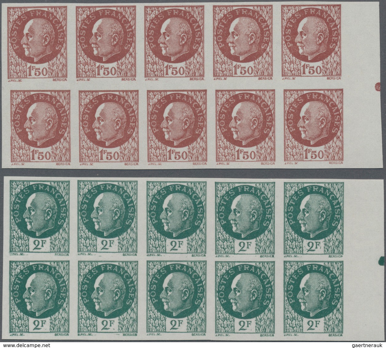 Frankreich: 1941/1942, Definitive Issue Marshall Petain Complete Set Of 22 In IMPERFORATE Blocks Of - Sonstige & Ohne Zuordnung