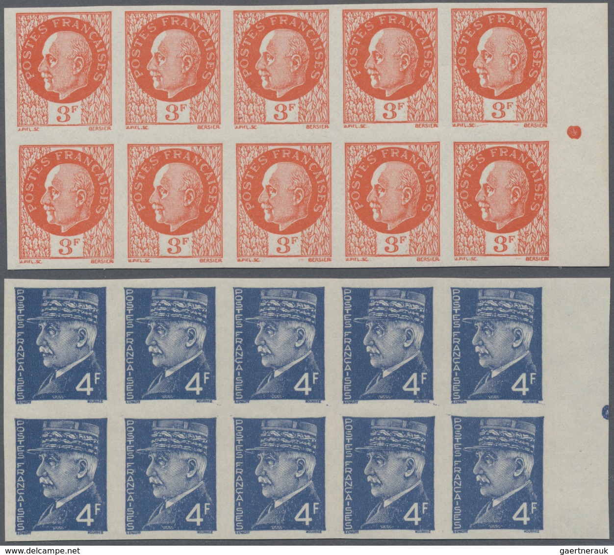 Frankreich: 1941/1942, definitive issue Marshall Petain complete set of 22 in IMPERFORATE blocks of