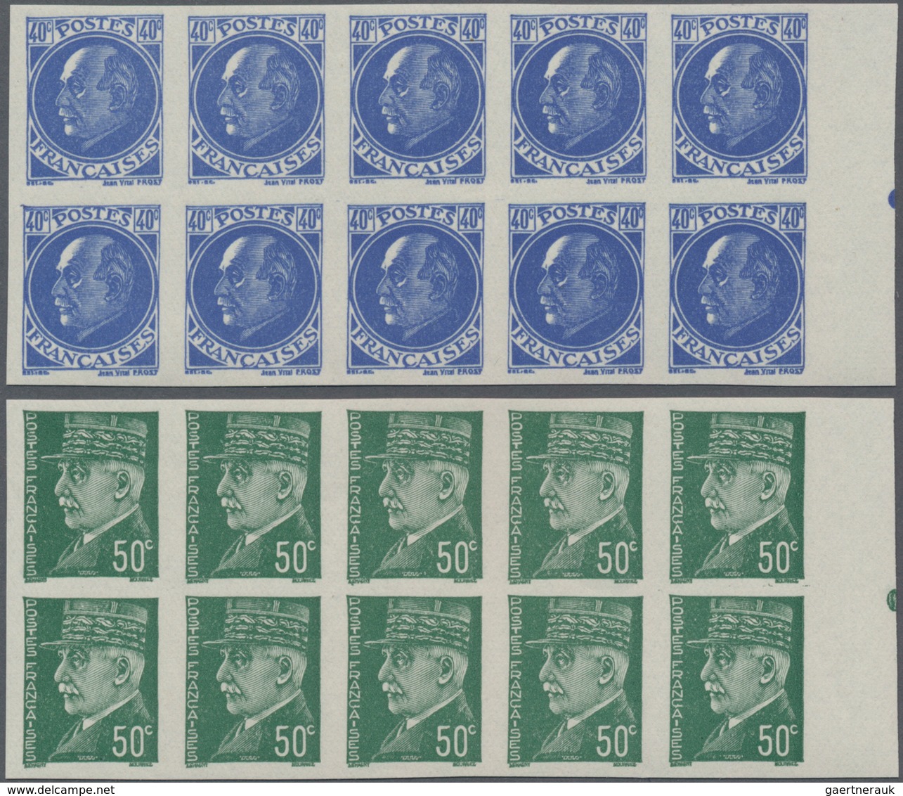 Frankreich: 1941/1942, definitive issue Marshall Petain complete set of 22 in IMPERFORATE blocks of
