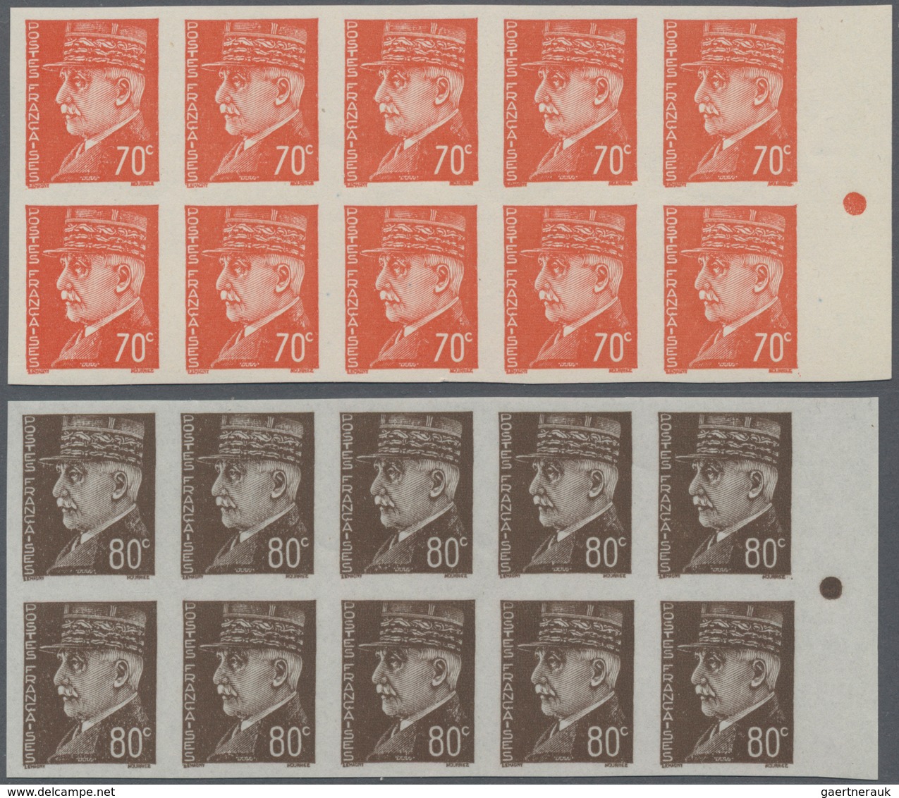 Frankreich: 1941/1942, definitive issue Marshall Petain complete set of 22 in IMPERFORATE blocks of