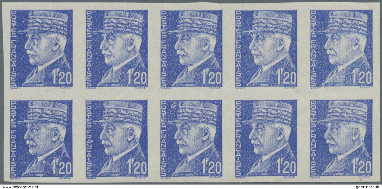 Frankreich: 1941, Definitive Issue Marshall Petain 1.20fr. In UNISSUED BLUE Colour In An IMPERFORATE - Sonstige & Ohne Zuordnung