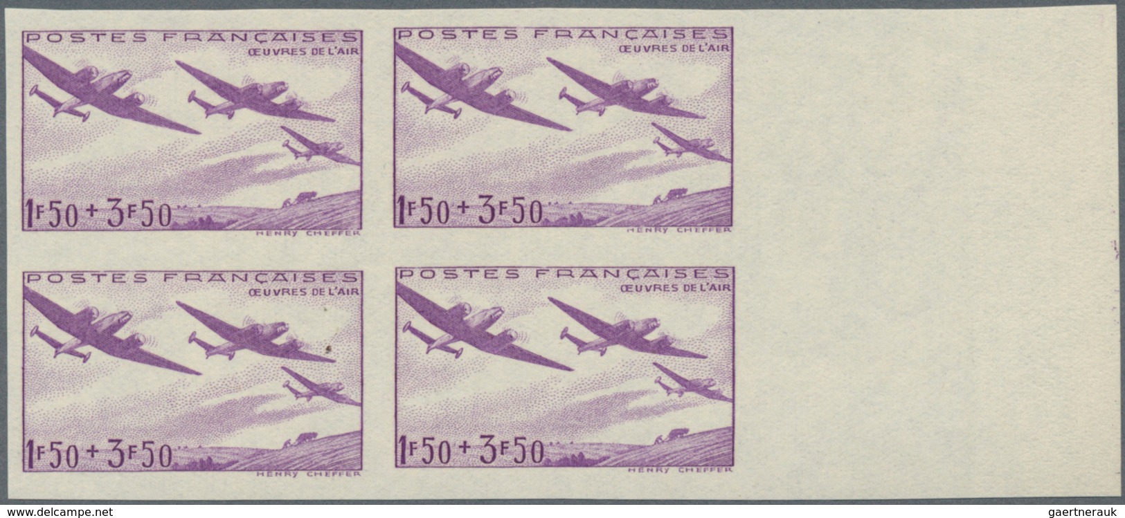 Frankreich: 1942, Victims Of Aerial Warfare, 1.50fr.+3.50fr. Purple, IMPERFORATE Right Marginal Bloc - Sonstige & Ohne Zuordnung
