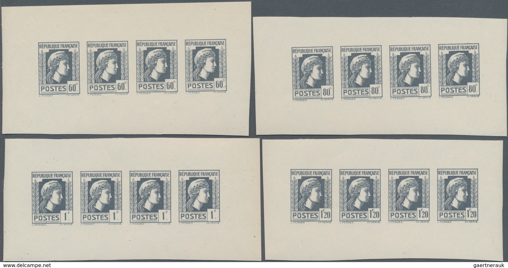 Frankreich: 1944, Definitives "Marianne", Not Issued, Group Of Ten Imperforate Panes Of Four Stamps - Sonstige & Ohne Zuordnung