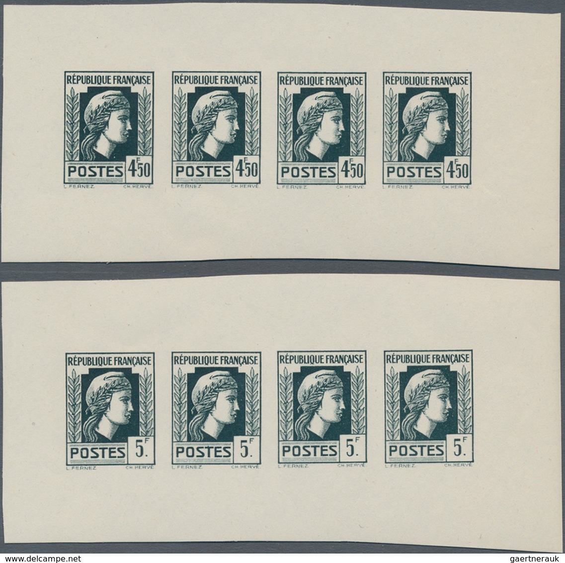 Frankreich: 1944, Definitives "Marianne", Not Issued, Group Of Ten Imperforate Panes Of Four Stamps - Sonstige & Ohne Zuordnung