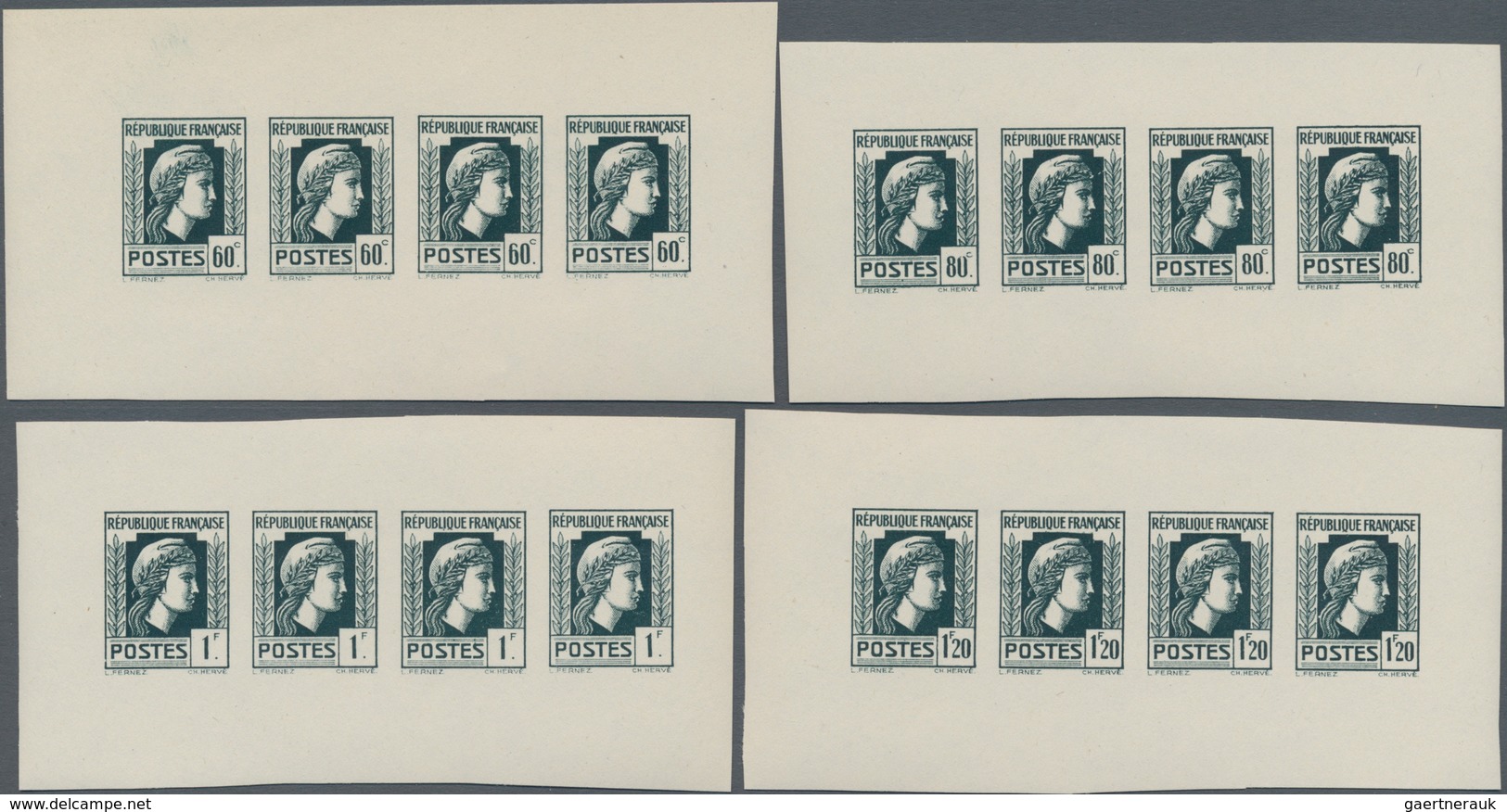 Frankreich: 1944, Definitives "Marianne", Not Issued, Group Of Ten Imperforate Panes Of Four Stamps - Sonstige & Ohne Zuordnung