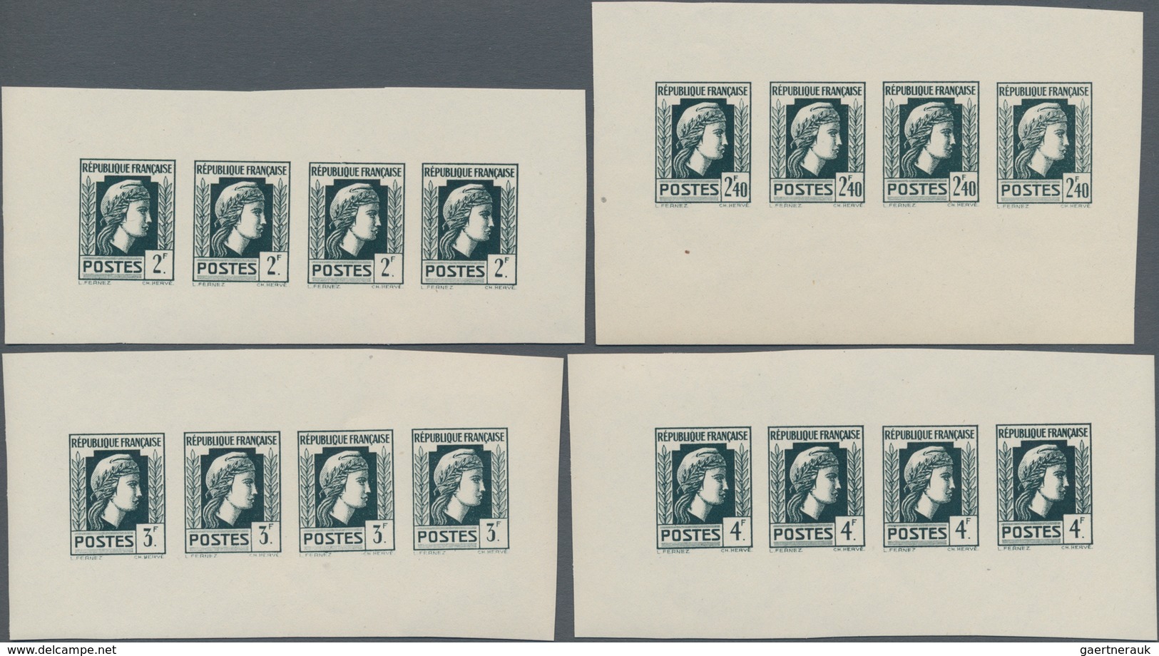 Frankreich: 1944, Definitives "Marianne", Not Issued, Group Of Ten Imperforate Panes Of Four Stamps - Sonstige & Ohne Zuordnung