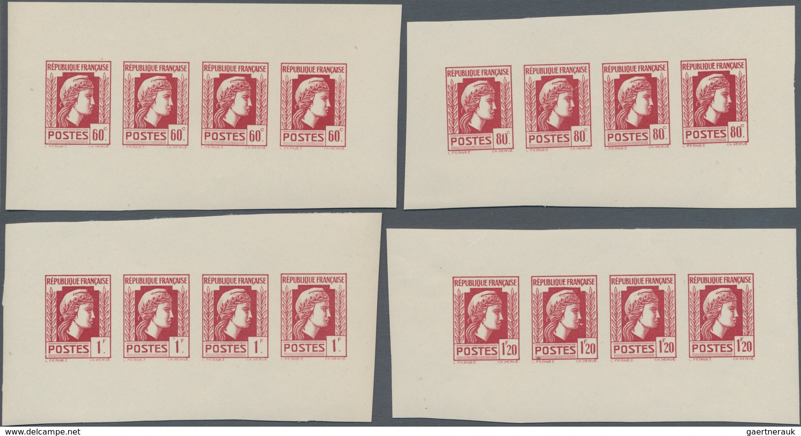 Frankreich: 1944, Definitives "Marianne", Not Issued, Group Of Ten Imperforate Panes Of Four Stamps - Sonstige & Ohne Zuordnung