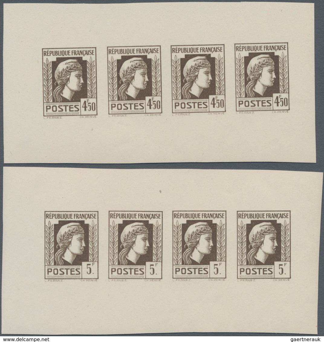 Frankreich: 1944, Definitives "Marianne", Not Issued, Group Of Ten Imperforate Panes Of Four Stamps - Sonstige & Ohne Zuordnung