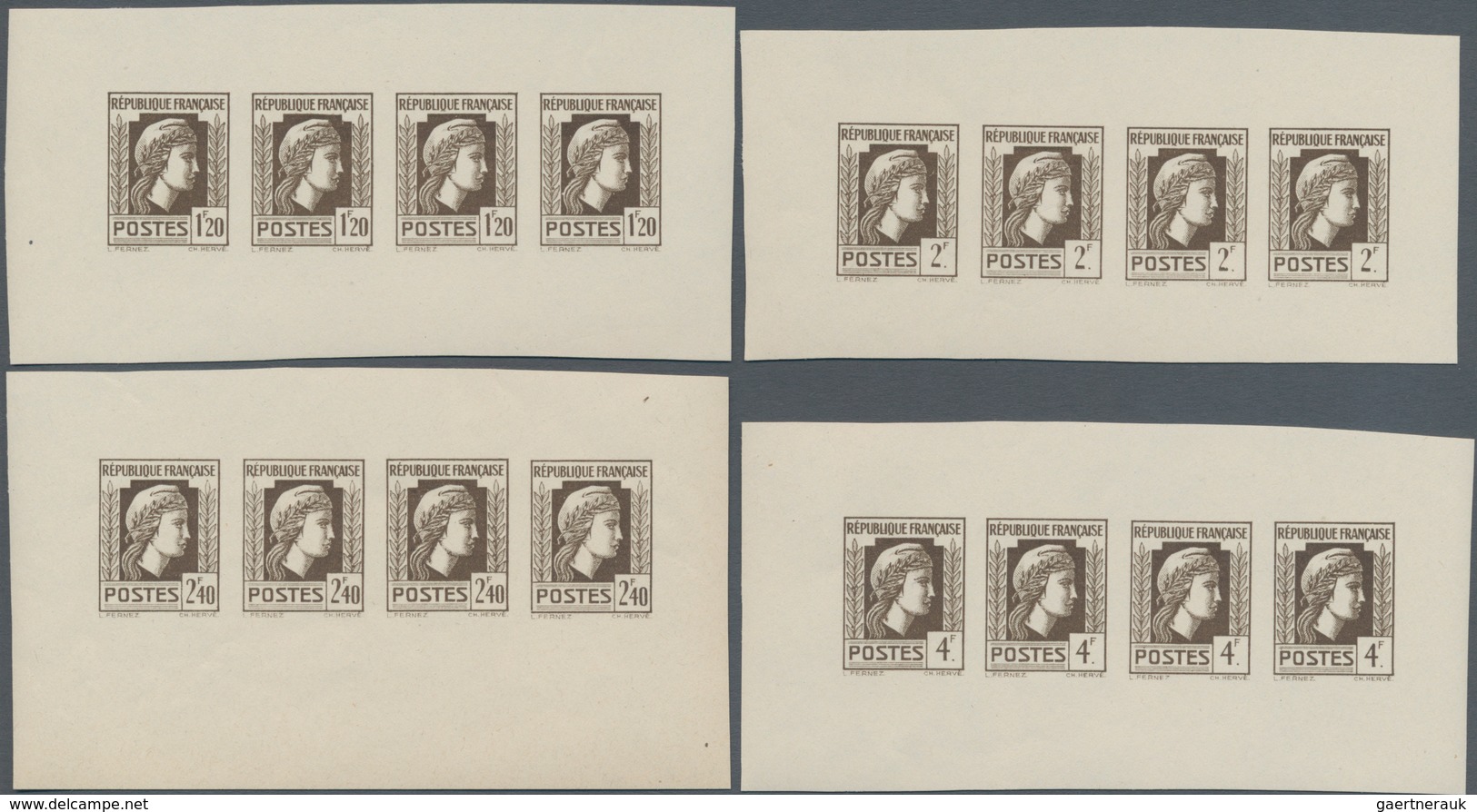 Frankreich: 1944, Definitives "Marianne", Not Issued, Group Of Ten Imperforate Panes Of Four Stamps - Sonstige & Ohne Zuordnung