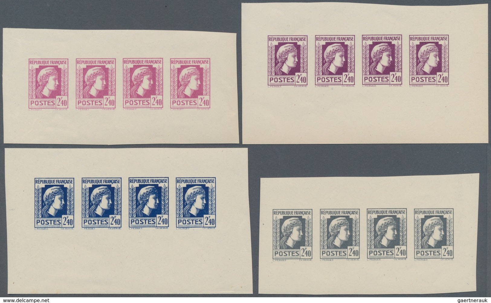 Frankreich: 1944, Definitives "Marianne", Not Issued, 2.40fr., Group Of Five Imperforate Panes Of Fo - Sonstige & Ohne Zuordnung