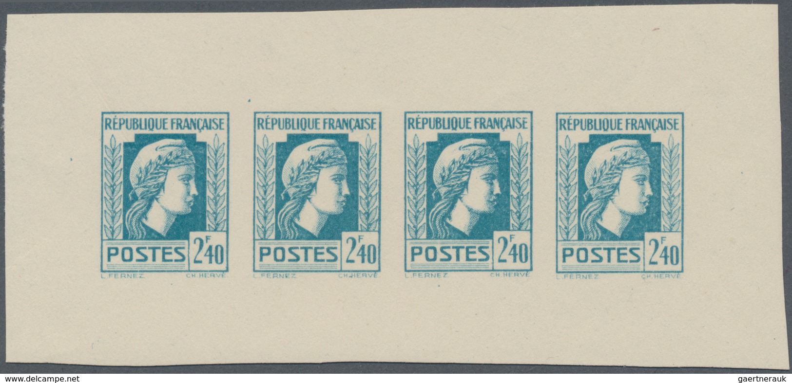 Frankreich: 1944, Definitives "Marianne", Not Issued, 2.40fr., Group Of Five Imperforate Panes Of Fo - Sonstige & Ohne Zuordnung