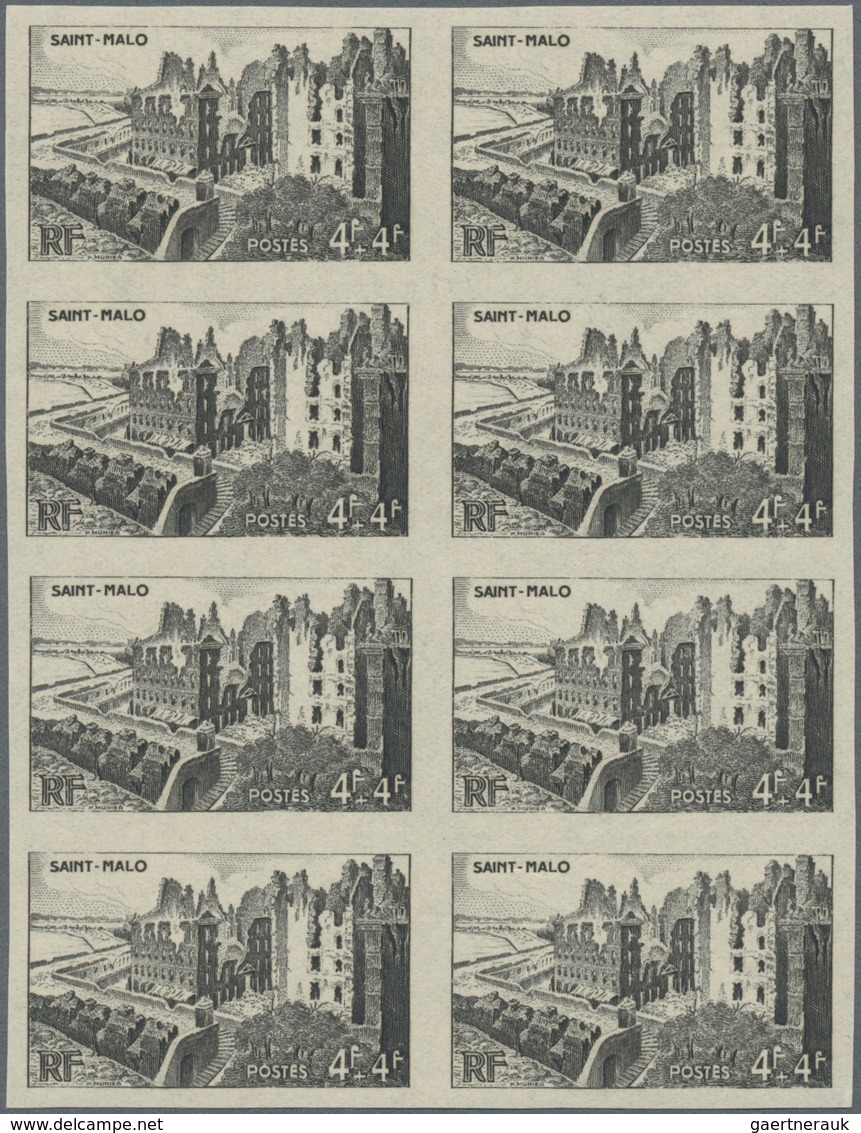 Frankreich: 1945, Reconstruction Of Destroyed Cities Complete Set Of Four In IMPERFORATE Blocks Of E - Sonstige & Ohne Zuordnung