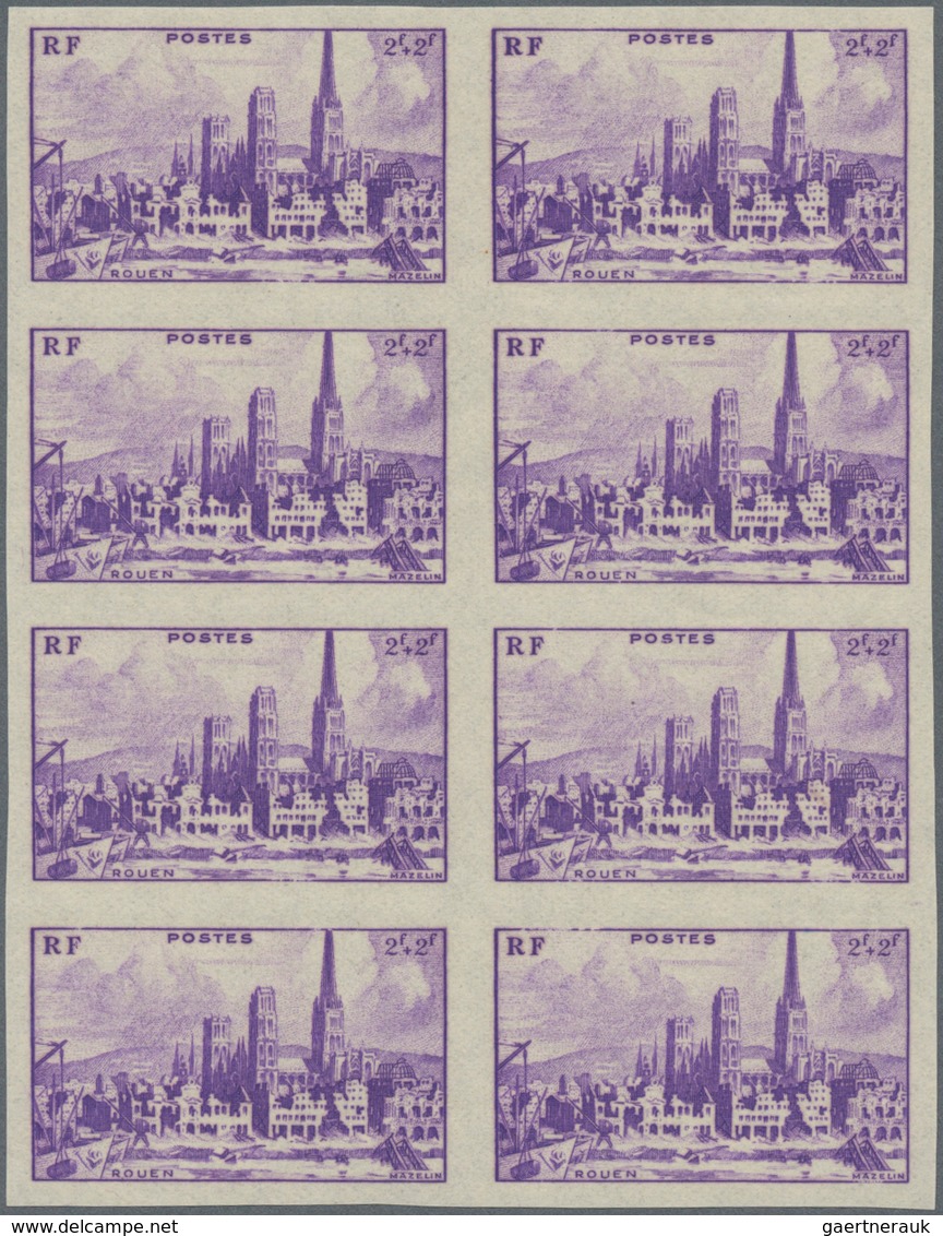 Frankreich: 1945, Reconstruction Of Destroyed Cities Complete Set Of Four In IMPERFORATE Blocks Of E - Sonstige & Ohne Zuordnung