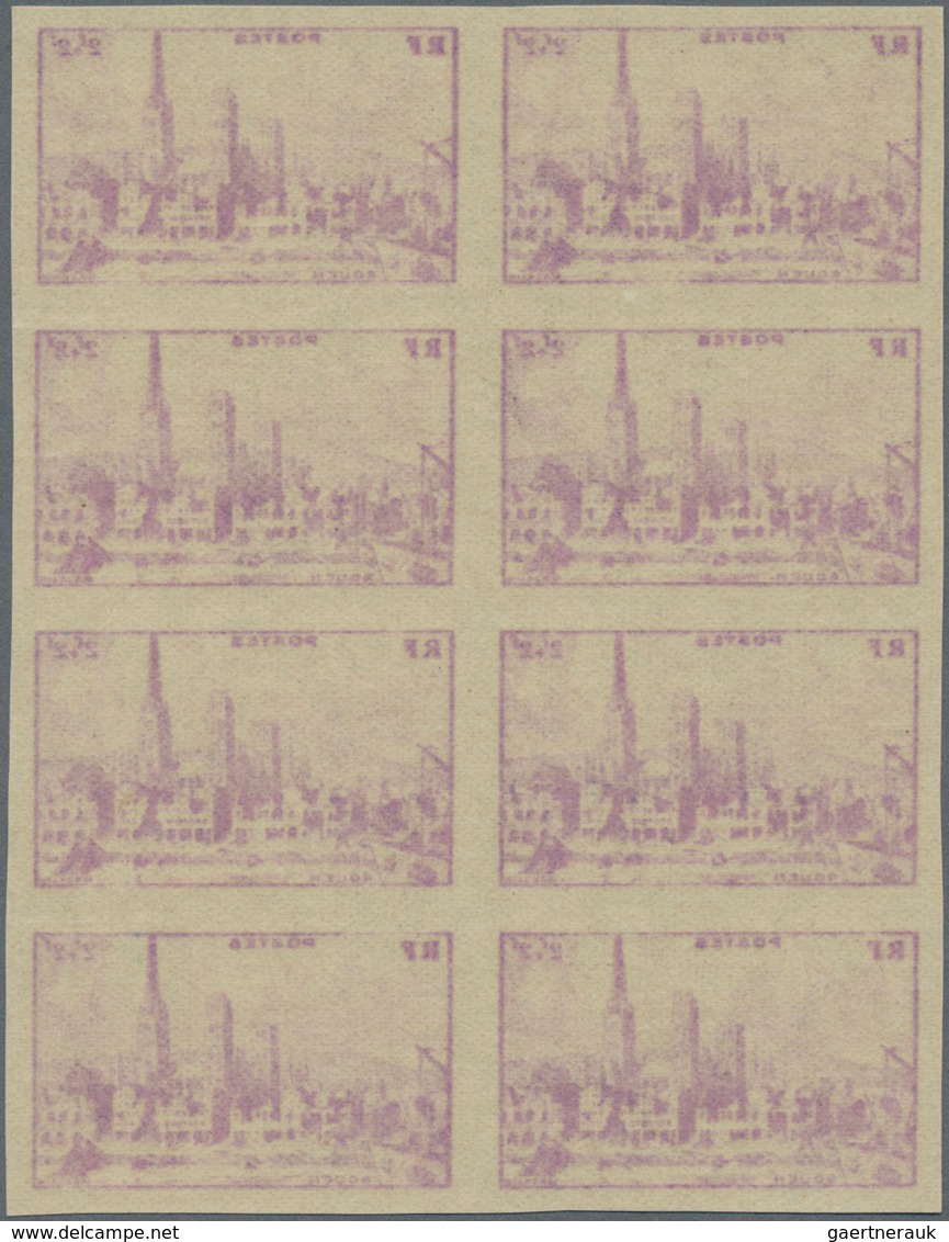 Frankreich: 1945, Reconstruction of destroyed cities complete set of four in IMPERFORATE blocks of e