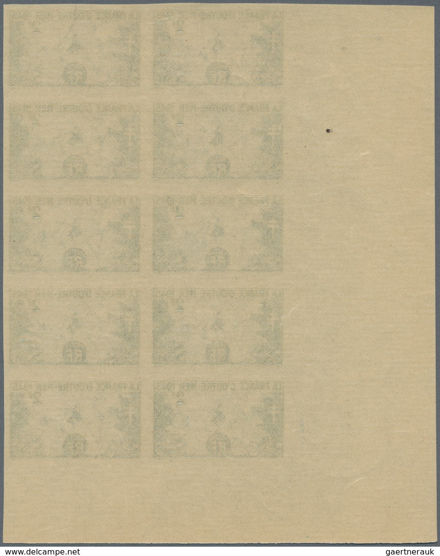 Frankreich: 1945, French Overseas Week 2fr. Greenish-blue IMPERFORATE Block Of Ten From Lower Left C - Other & Unclassified