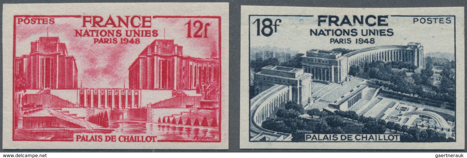 Frankreich: 1948, UNO Assembly In Paris, Set Imperforate Mint Original Gum And The Epreuve Collectiv - Sonstige & Ohne Zuordnung